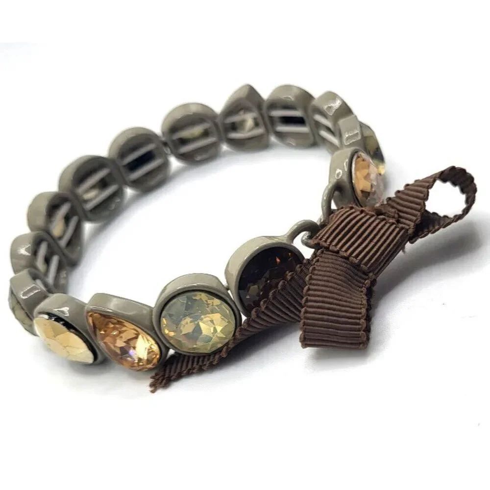 Grey Enamel Rhinestone Bangle Braceet Earth Tones 8in